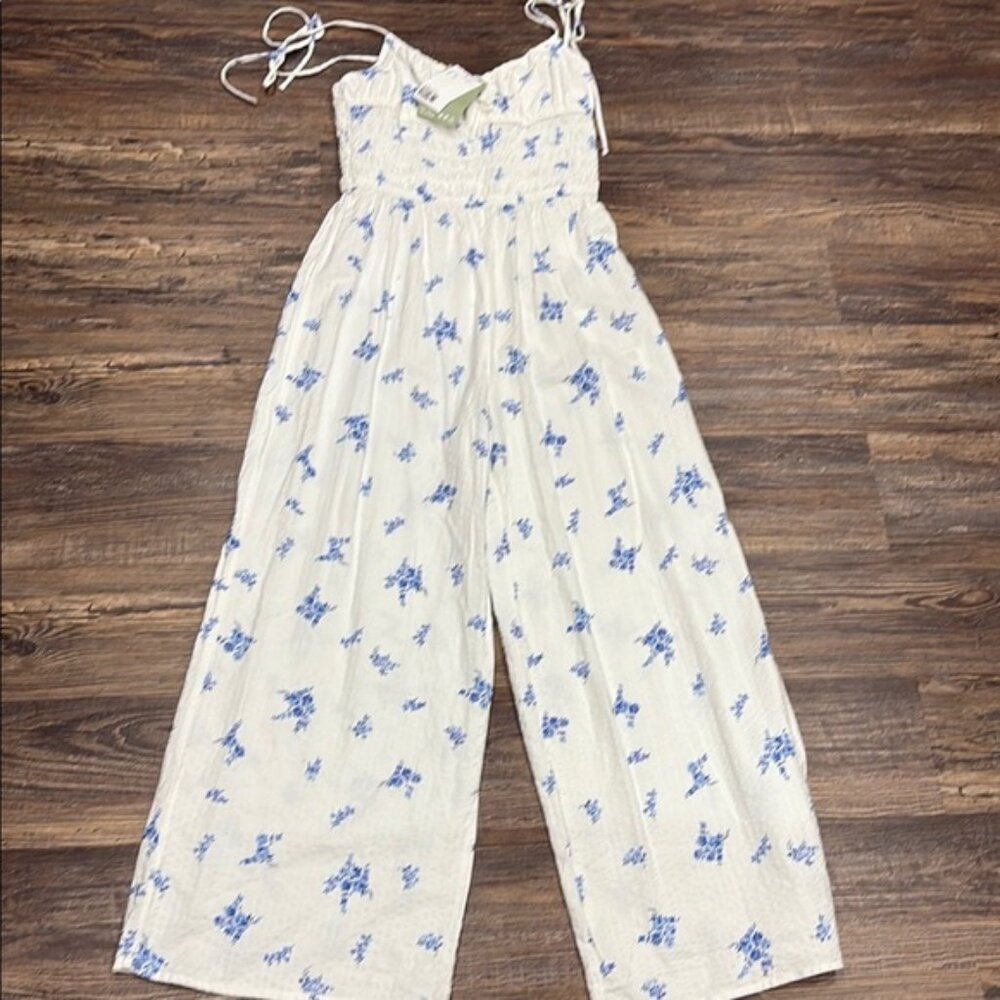 NWT H & M White and Blue Floral Jumpsuit
